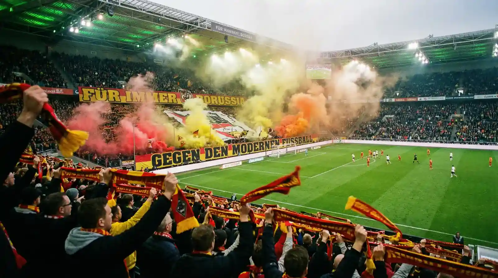 Ambiance dans les tribunes d'un stade de Bundesliga lors d'un match de premiere division allemande